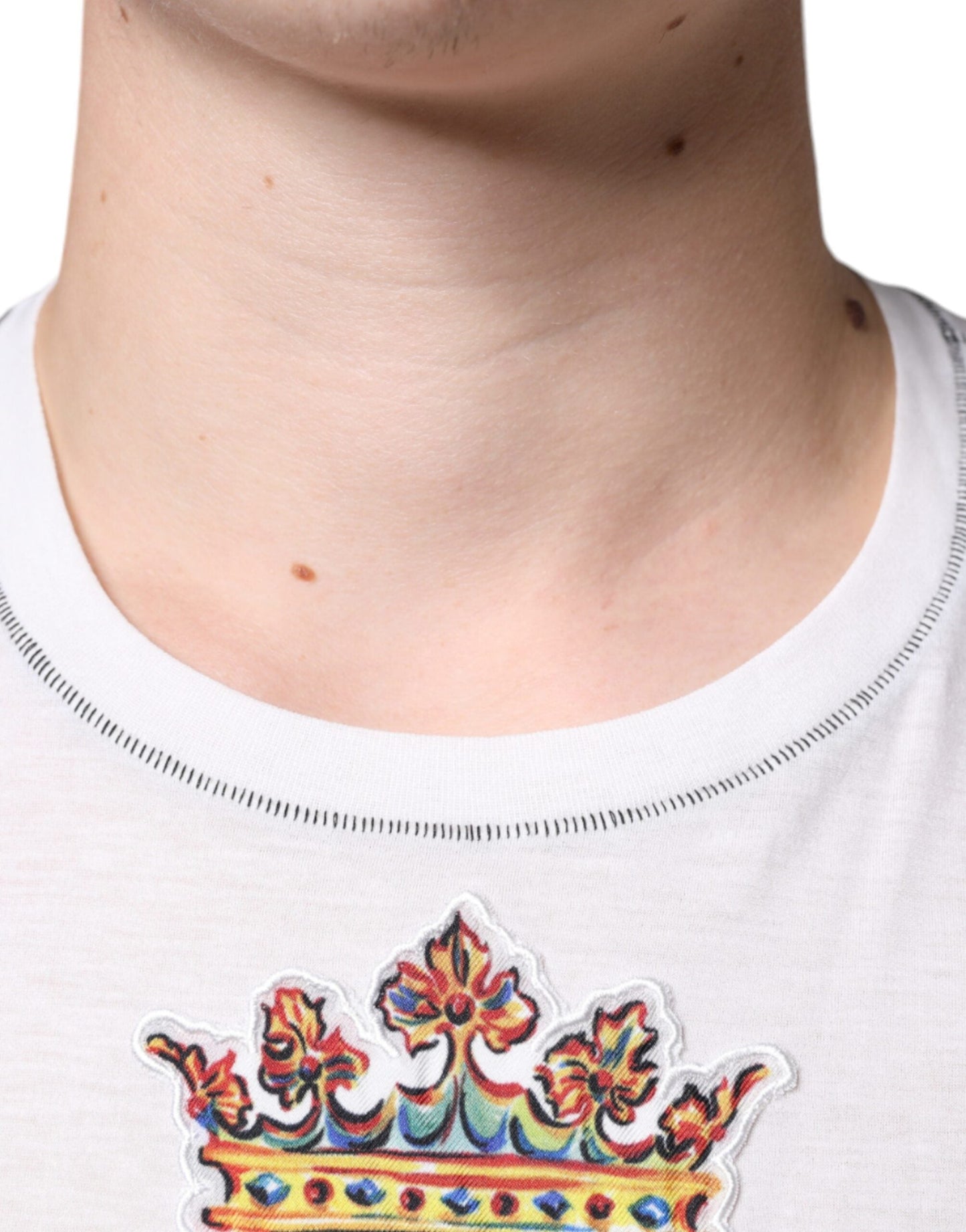 Dolce & Gabbana White Angel Crown Print Crew Neck Men's T-shirt (Pre-Owned)