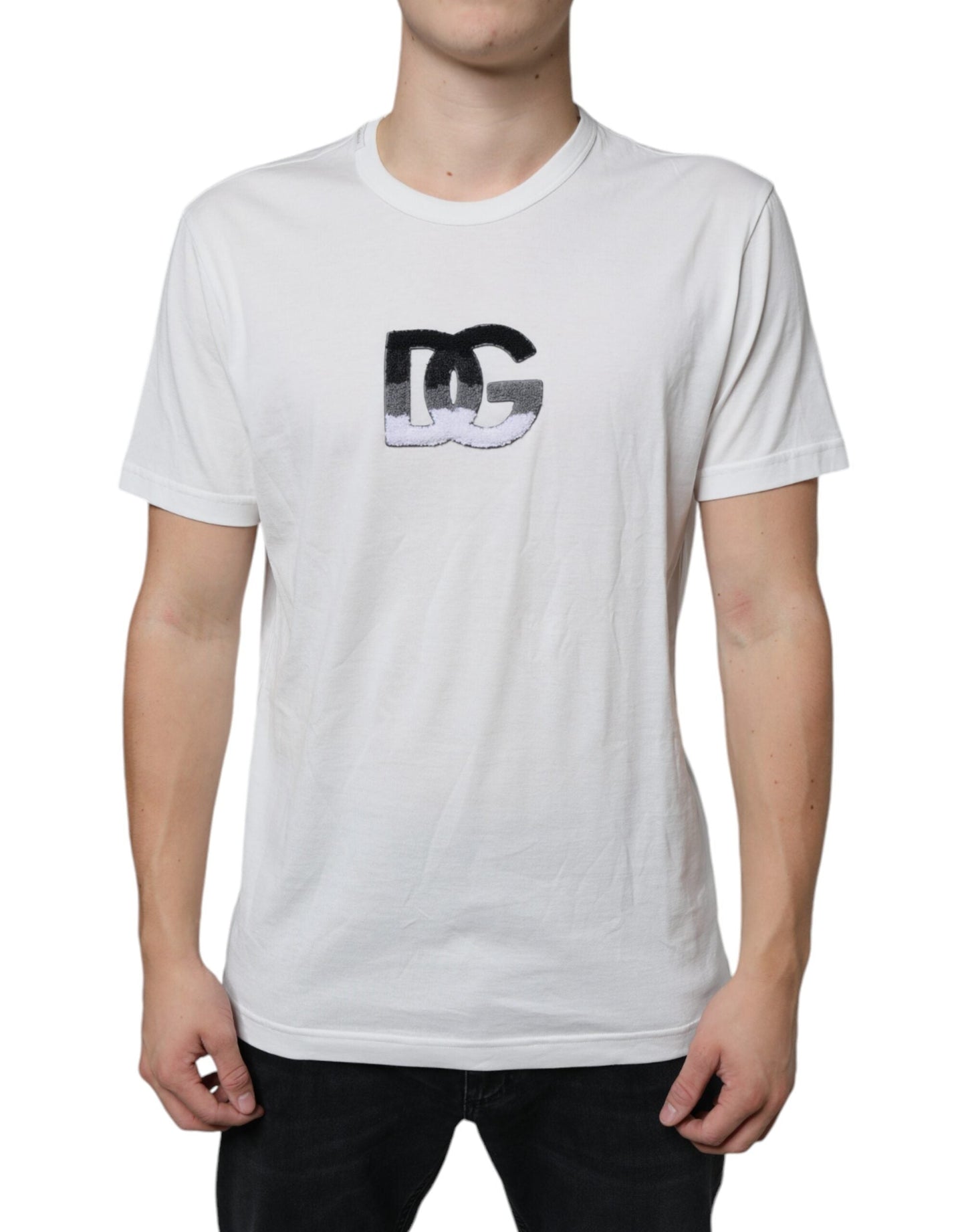Dolce & Gabbana White Cotton DG Logo Print Men's T-shirt