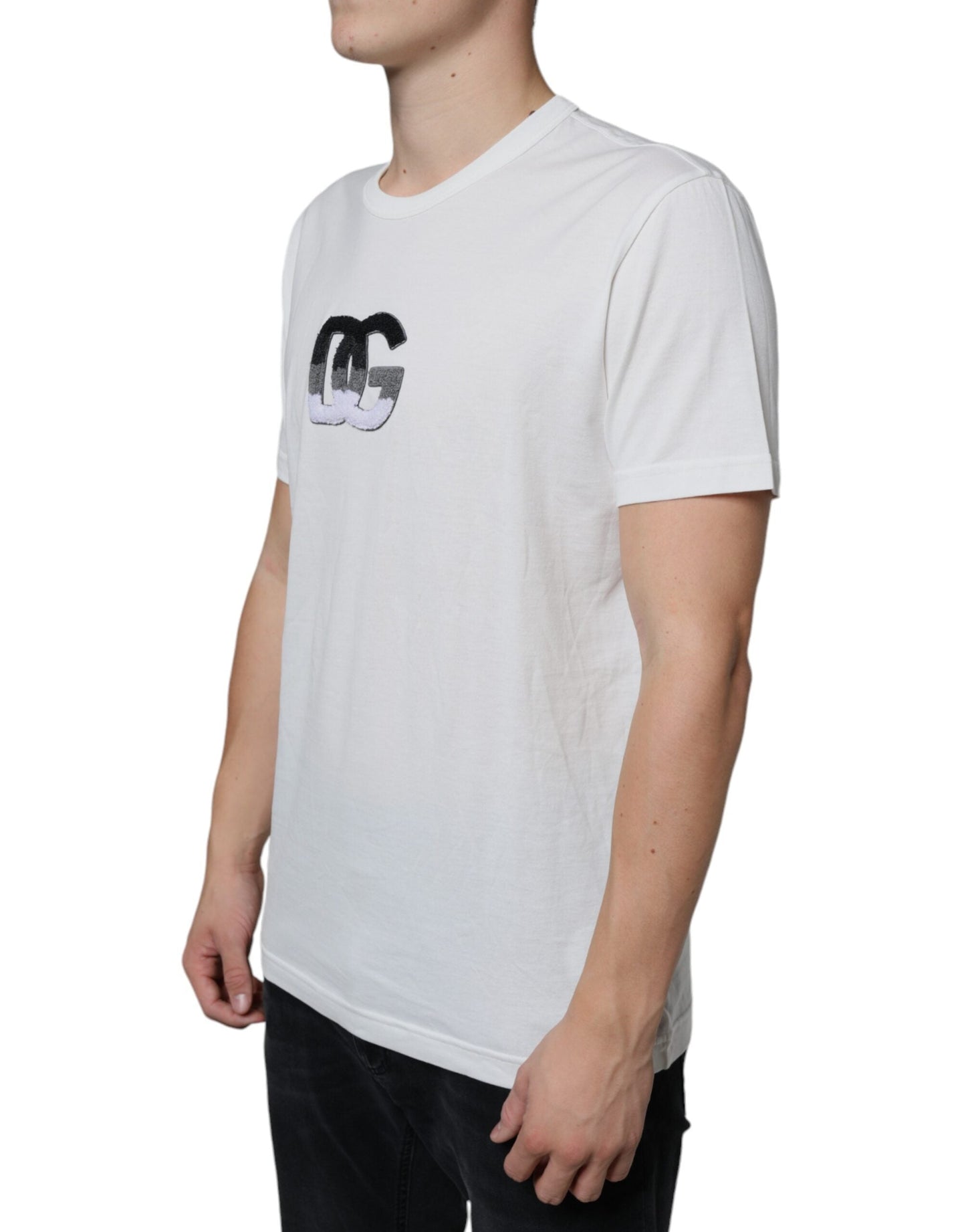 Dolce & Gabbana White Cotton DG Logo Print Men's T-shirt