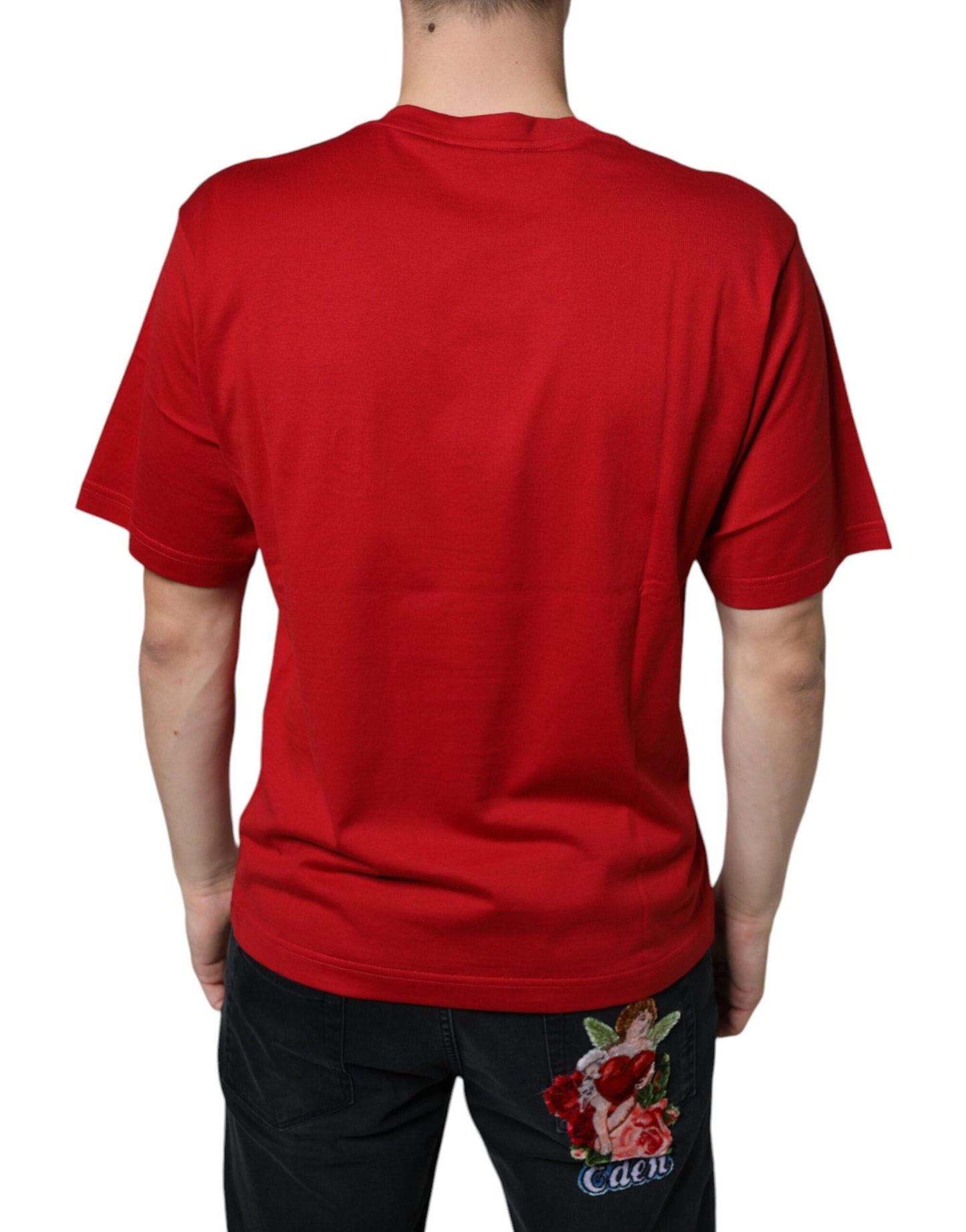 Dolce & Gabbana Red Cotton DG Logo Print Crew Neck Men's T-shirt