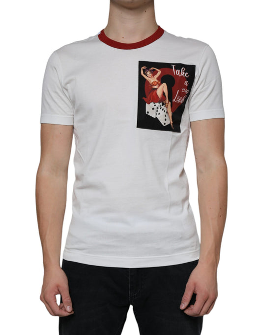 Dolce & Gabbana White Graphic Print Cotton Crew Neck Men's T-shirt (Pre-Owned)