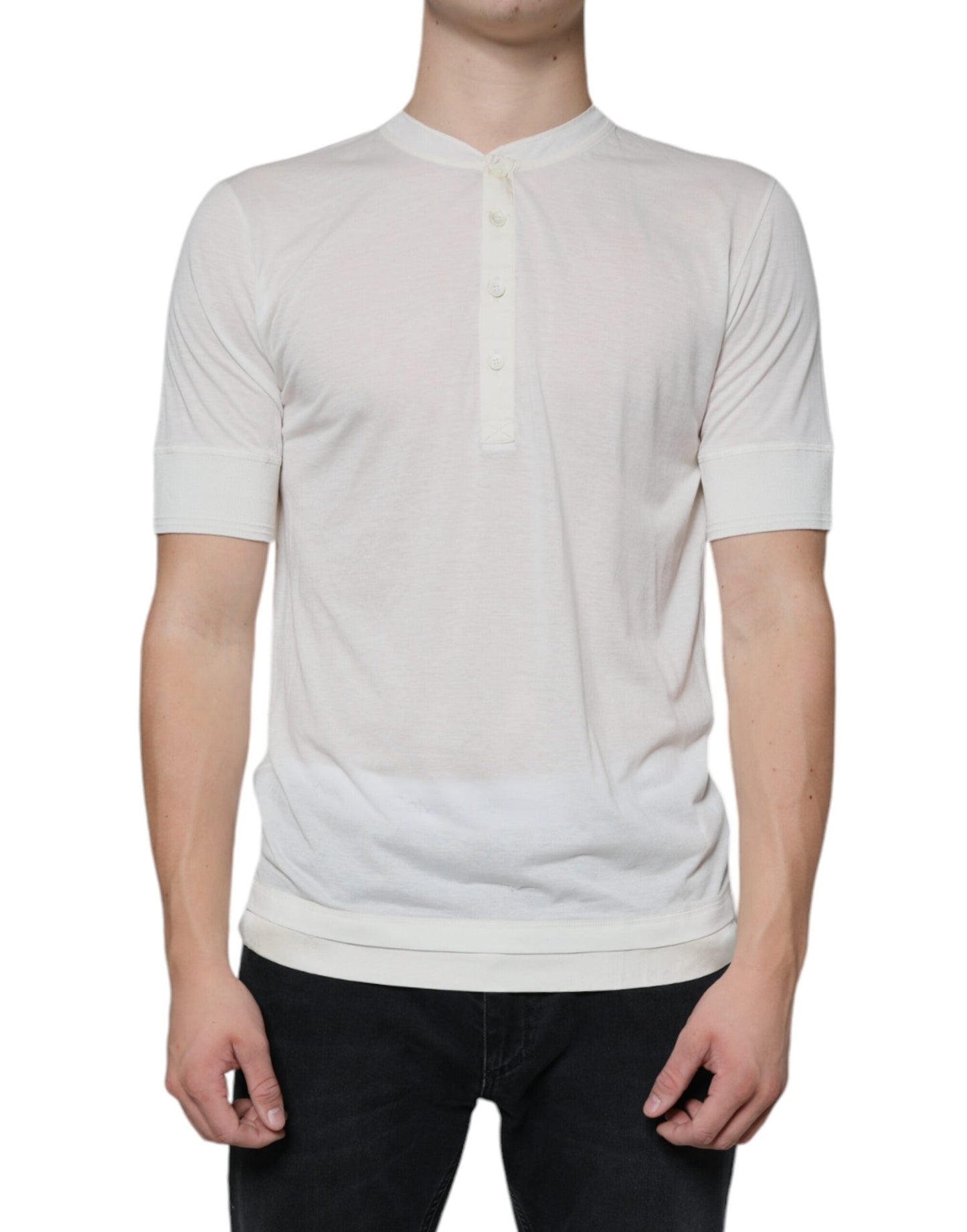 Dolce & Gabbana Off White Cotton Short Sleeves Men's T-shirt