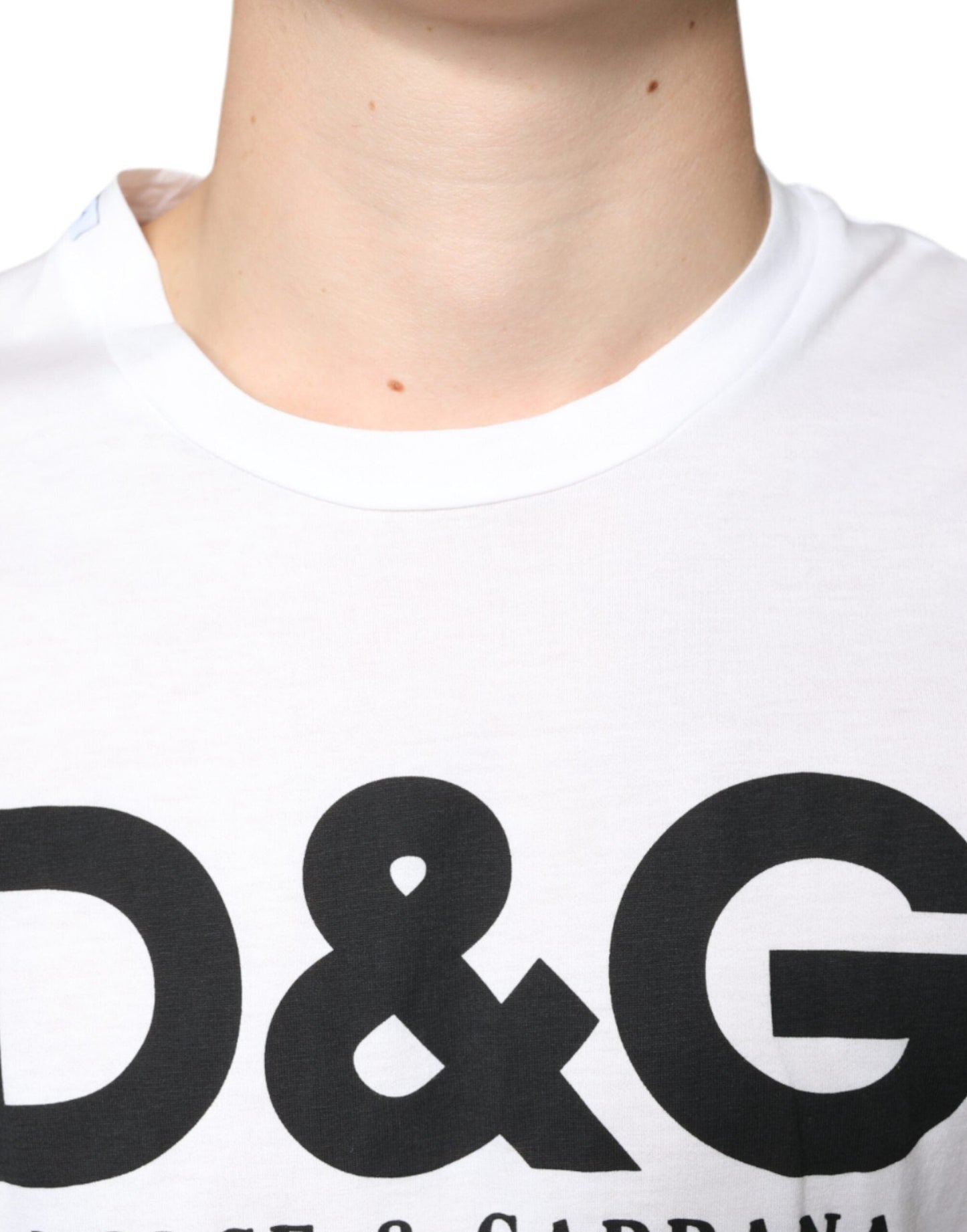 Dolce & Gabbana White Cotton DG Logo Print Casual Men's T-shirt