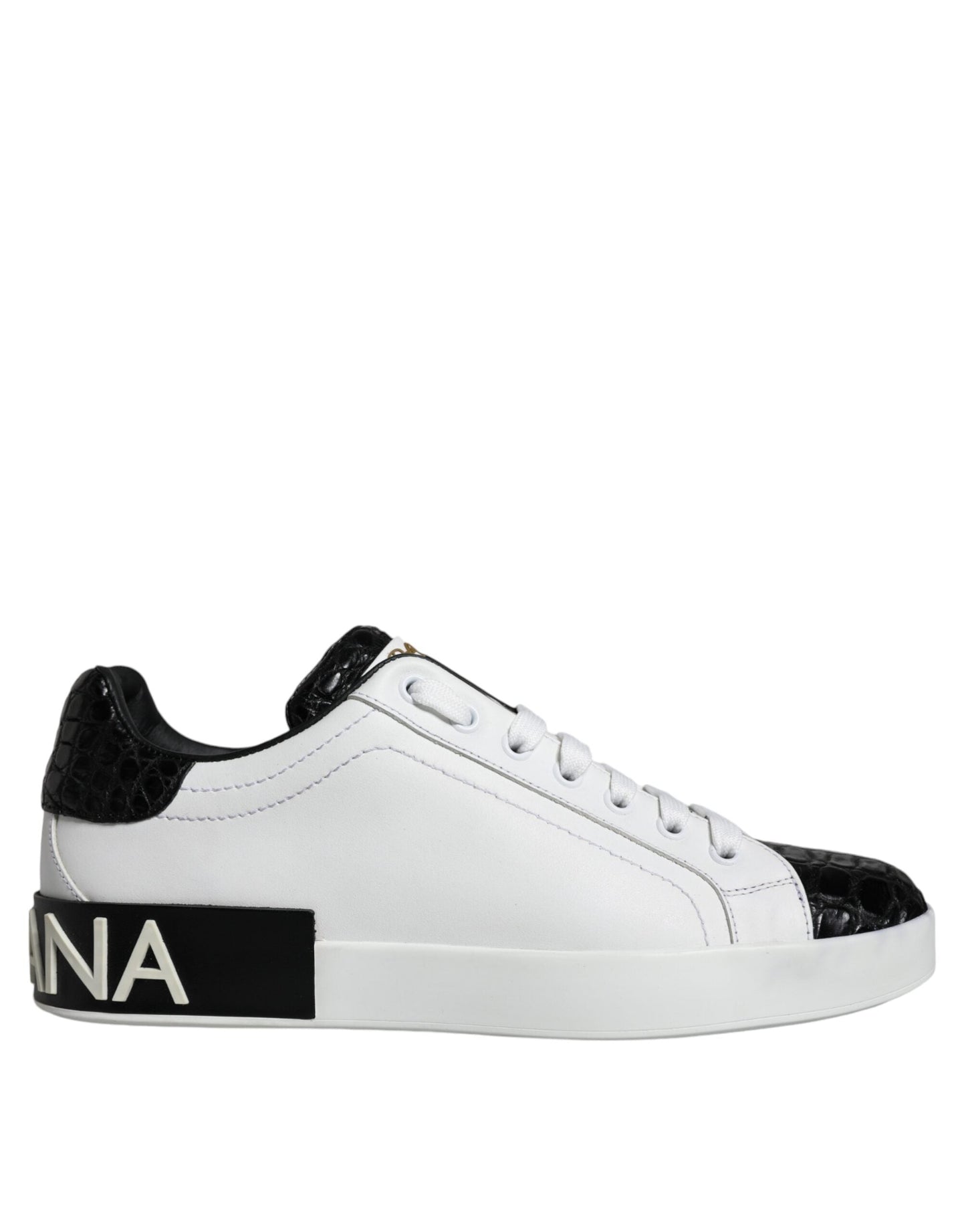 Dolce & Gabbana Black Leather Logo Portofino Sneaker Men's Shoes (Pre-Owned)