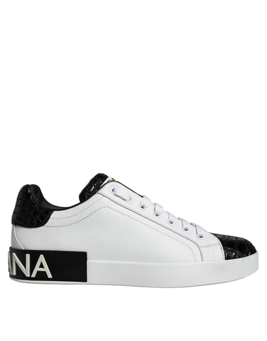 Dolce & Gabbana Black Leather Logo Portofino Sneaker Men's Shoes (Pre-Owned)
