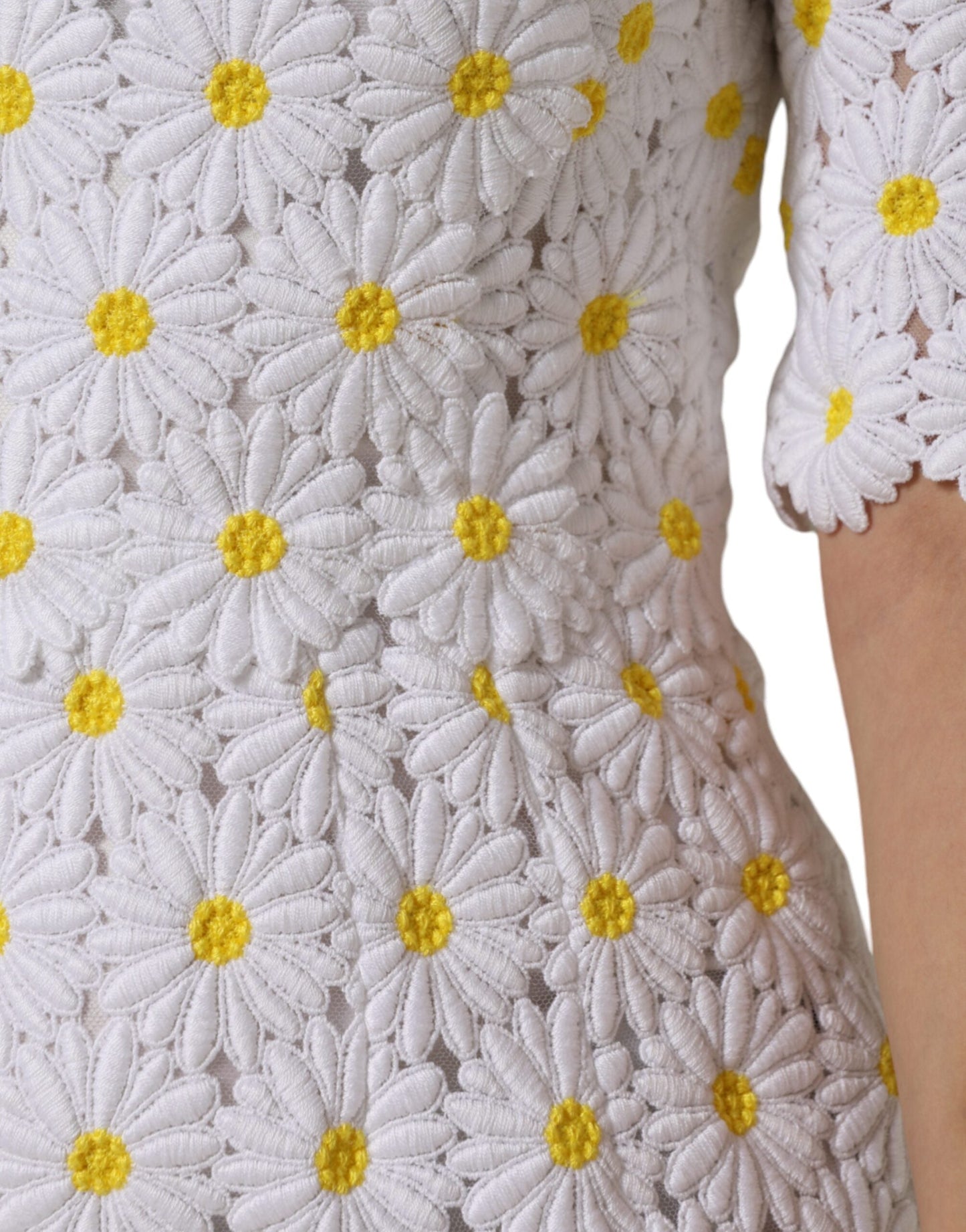 Dolce & Gabbana White Daisy Macrame Lace Sheath Midi Women's Dress (Pre-Owned)