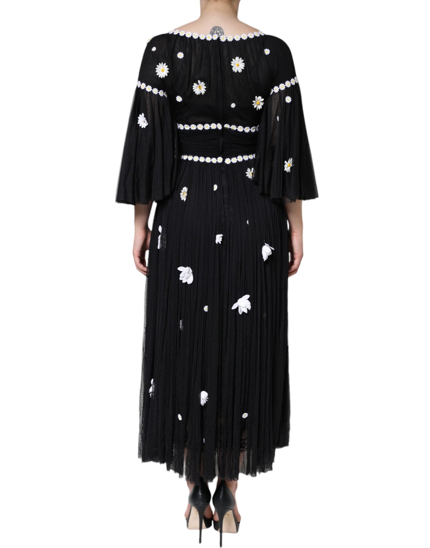 Dolce & Gabbana Black Silk Daisy A-line Long Maxi Women's Dress