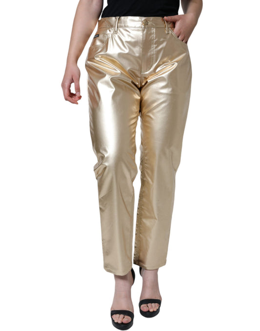 Dolce & Gabbana Metallic Gold Polyester Tapered Women's Pants (Pre-Owned)