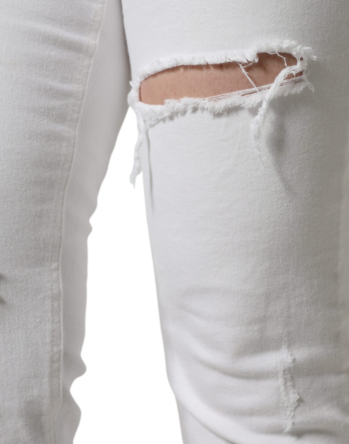 Dolce & Gabbana White Cotton Stretch Tattered Skinny Women's Jeans (Pre-Owned)