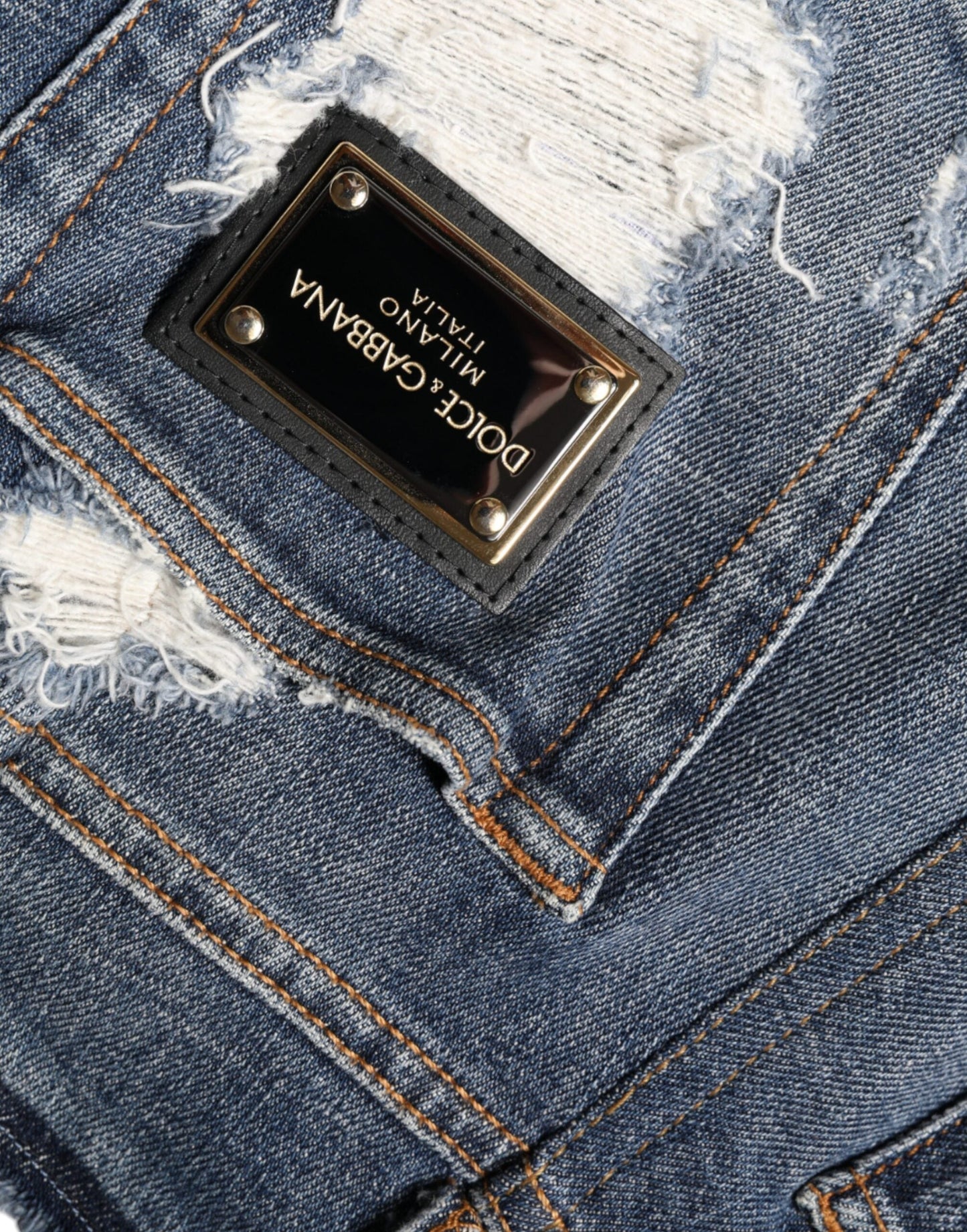Dolce & Gabbana Blue Cotton Stretch Tattered Skinny Women's Jeans