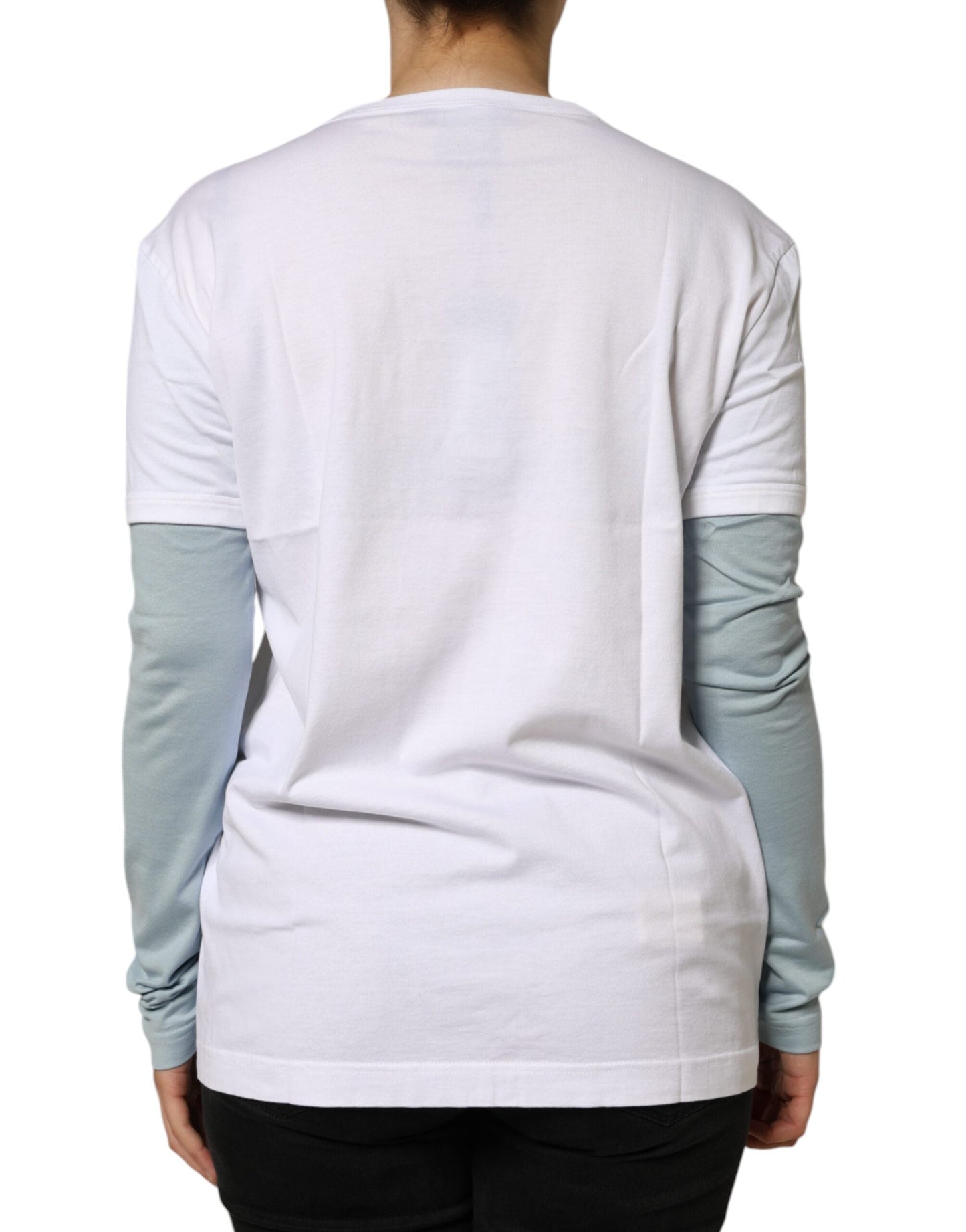 Dolce & Gabbana White Cotton Logo Print Round Neck Women's T-shirt
