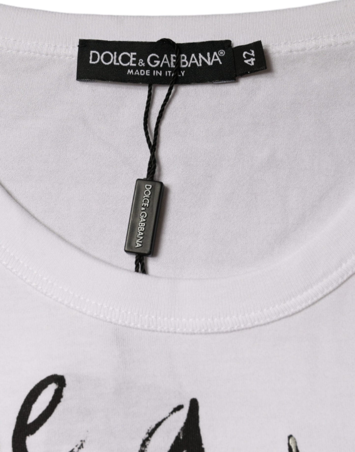 Dolce & Gabbana White Cotton Logo Print Round Neck Women's T-shirt