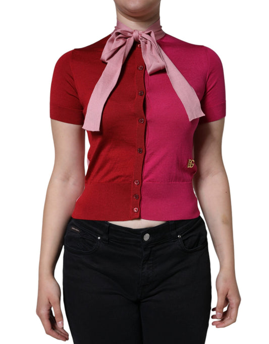 Dolce & Gabbana Pink Short Sleeves Pullover Ascot Collar Women's Top (Pre-Owned)