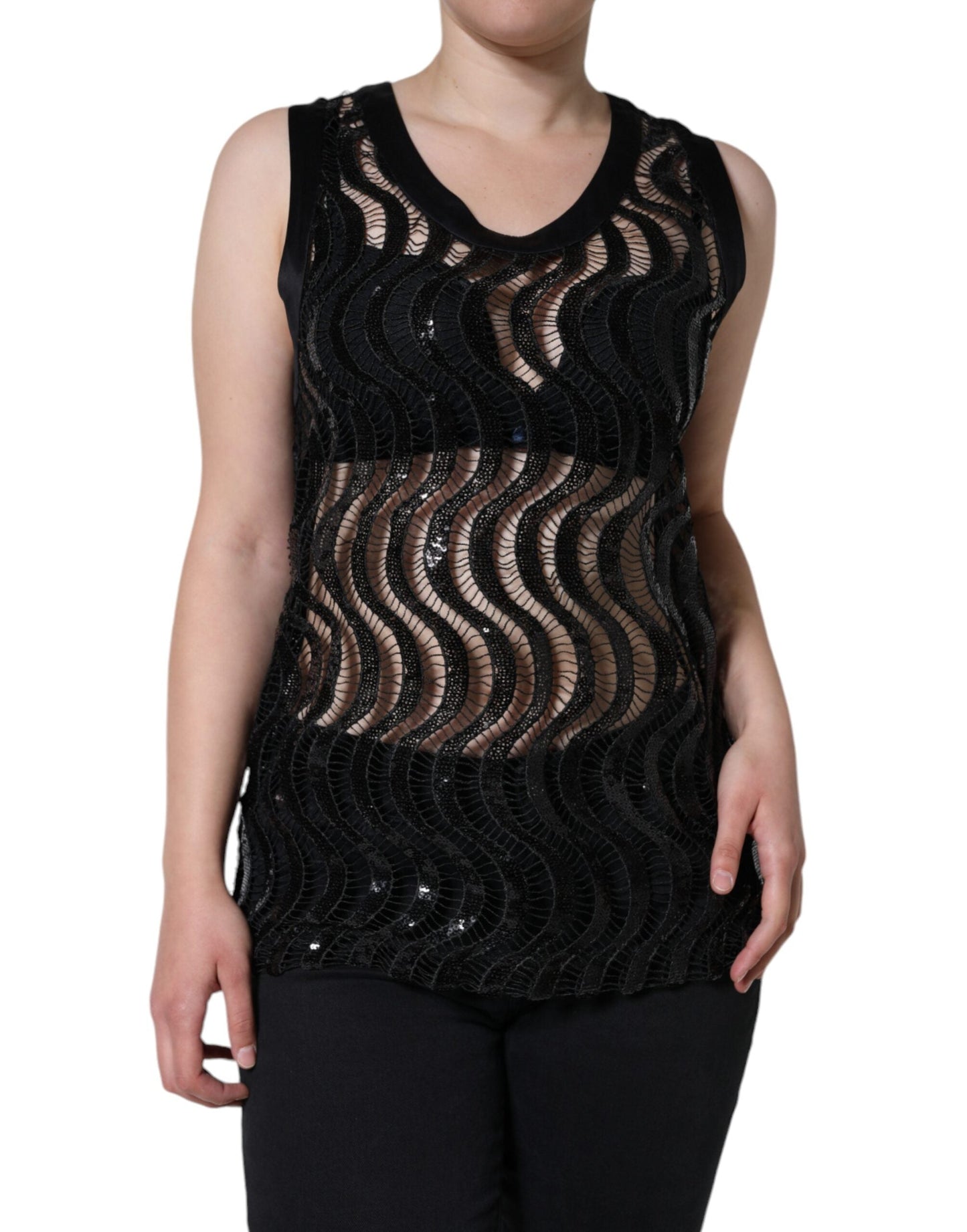 Dolce & Gabbana Black Sequin Sleeveless Tank Blouse Women's Top