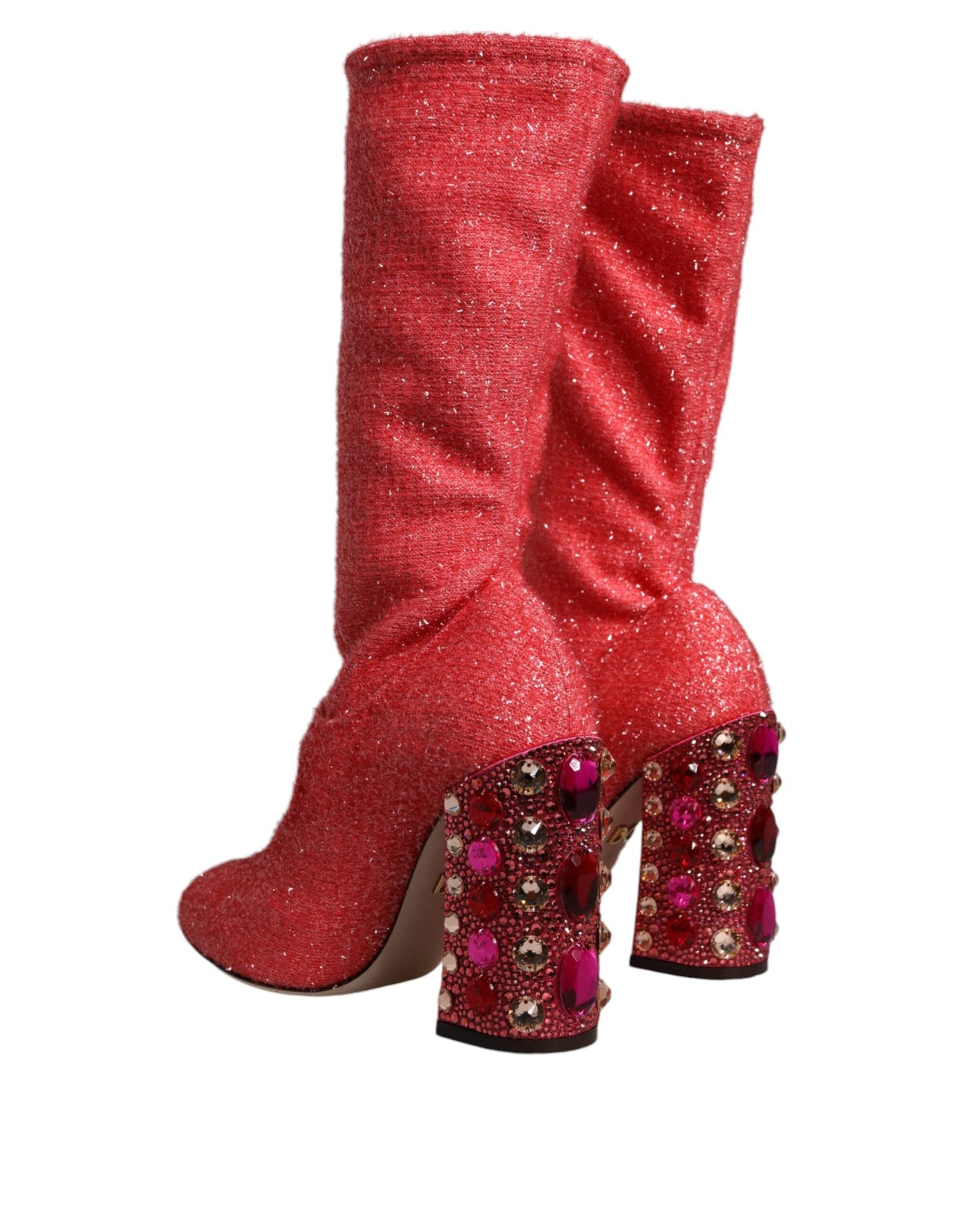 Dolce & Gabbana Pink Crystal Lurex Fantasy High Boots Women's Shoes