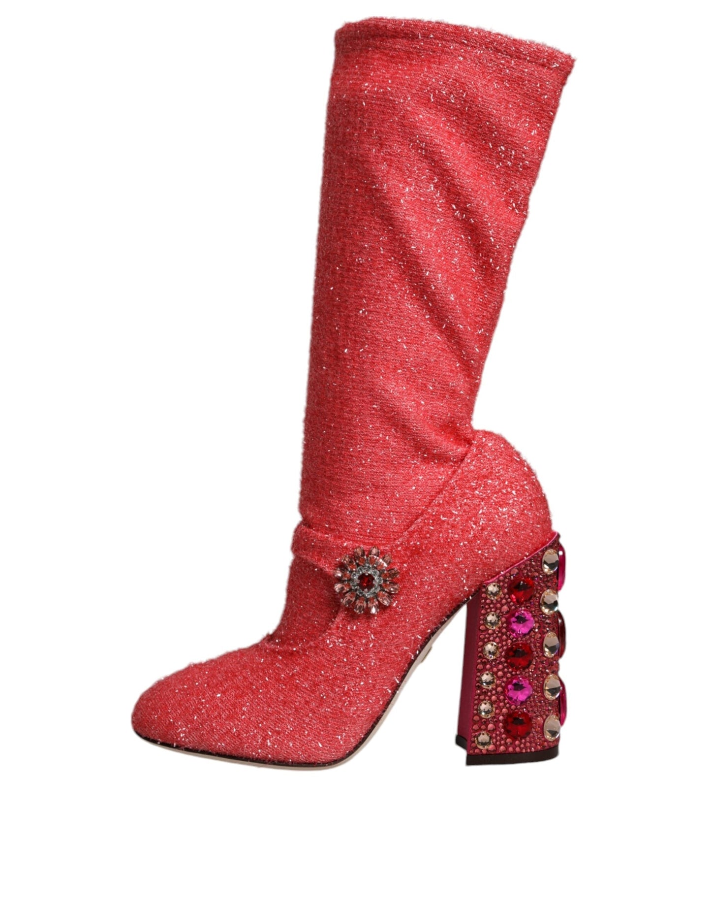 Dolce & Gabbana Pink Crystal Lurex Fantasy High Boots Women's Shoes