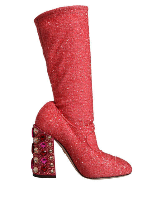 Dolce & Gabbana Pink Crystal Lurex Fantasy High Boots Women's Shoes