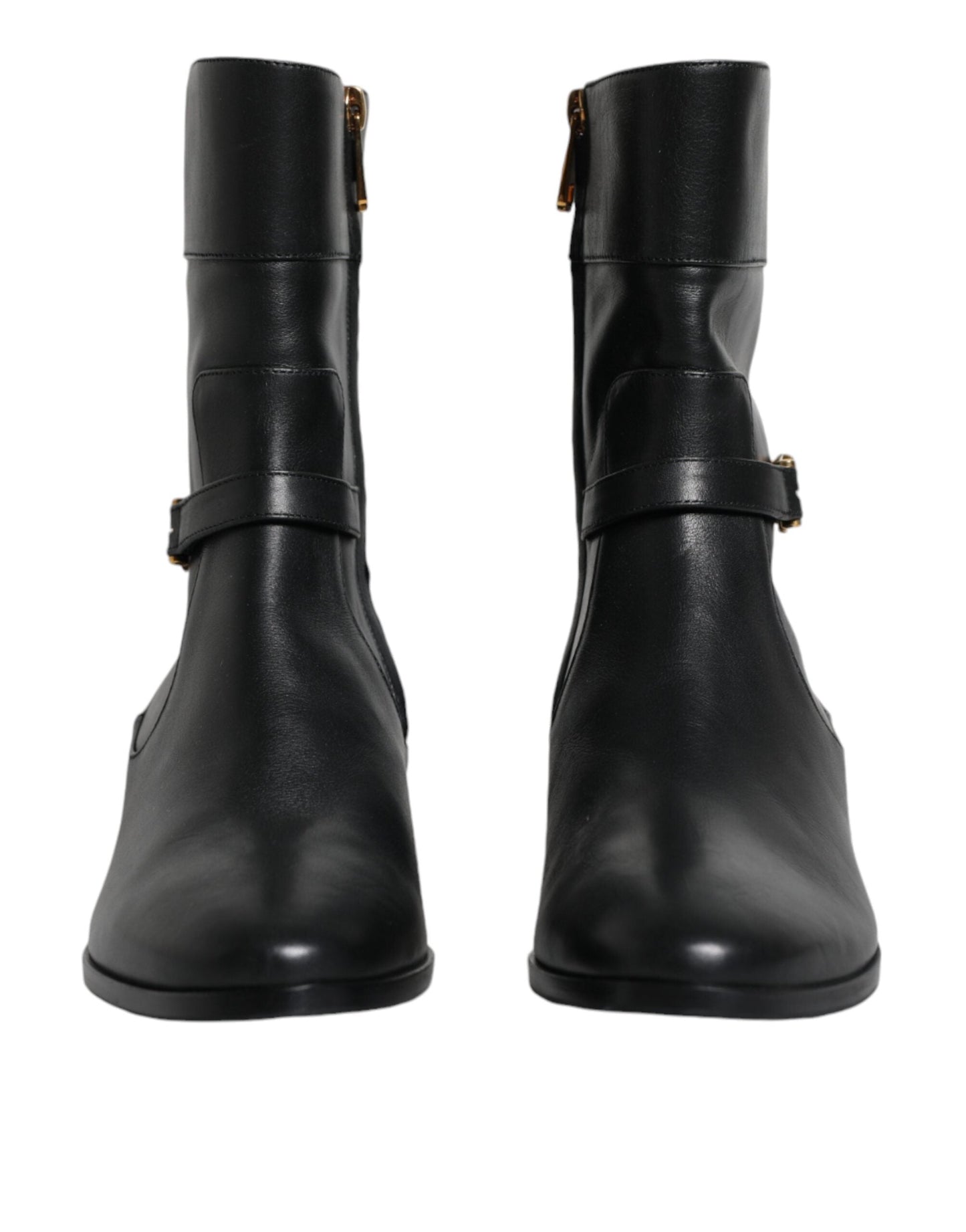 Dolce & Gabbana Black Leather Logo Mid Calf Boots Women's Shoes