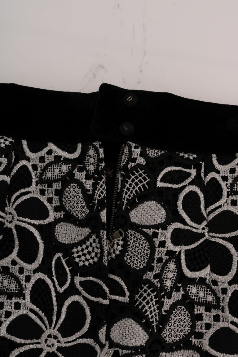 Dolce & Gabbana Floral Macram�� Lace Crystal Button Women's Skirt