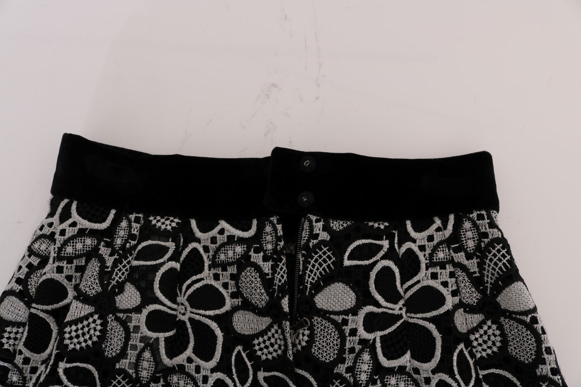 Dolce & Gabbana Floral Macram�� Lace Crystal Button Women's Skirt