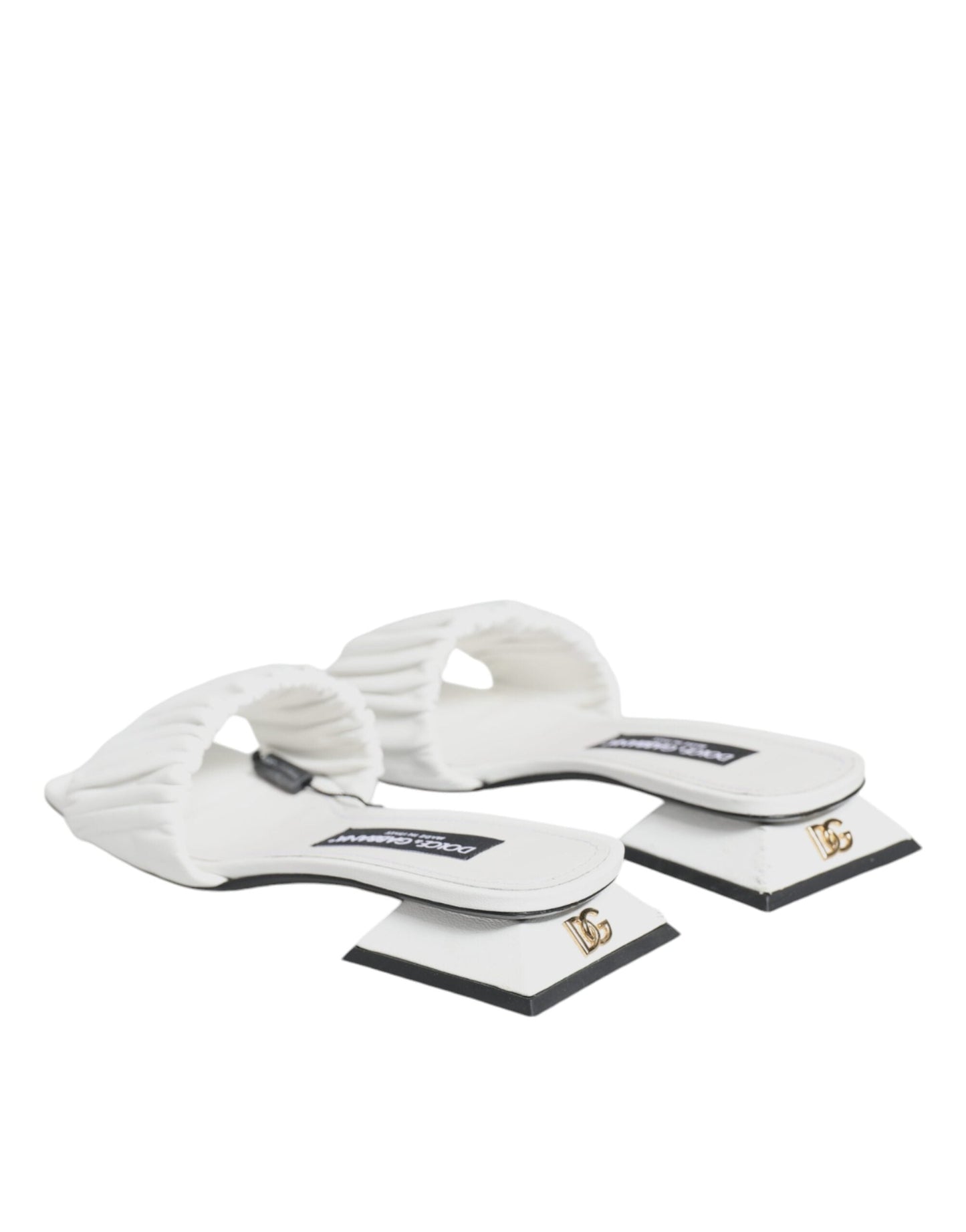 Dolce & Gabbana White Leather Slides Flats Sandals Women's Shoes (Pre-Owned)