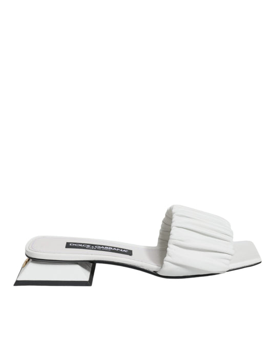 Dolce & Gabbana White Leather Slides Flats Sandals Women's Shoes (Pre-Owned)
