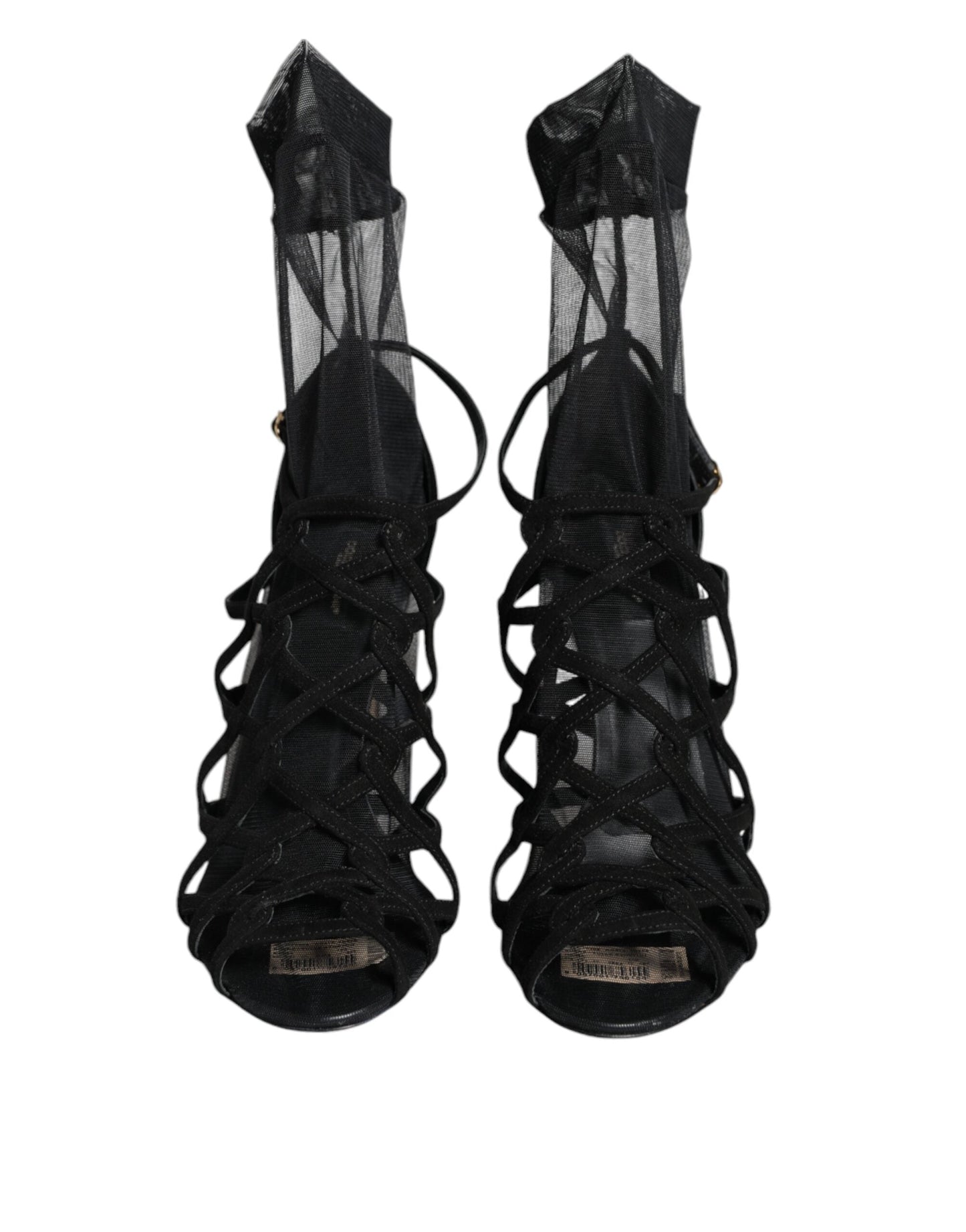 Dolce & Gabbana Black Tulle Stretch Heels Sandals Women's Shoes
