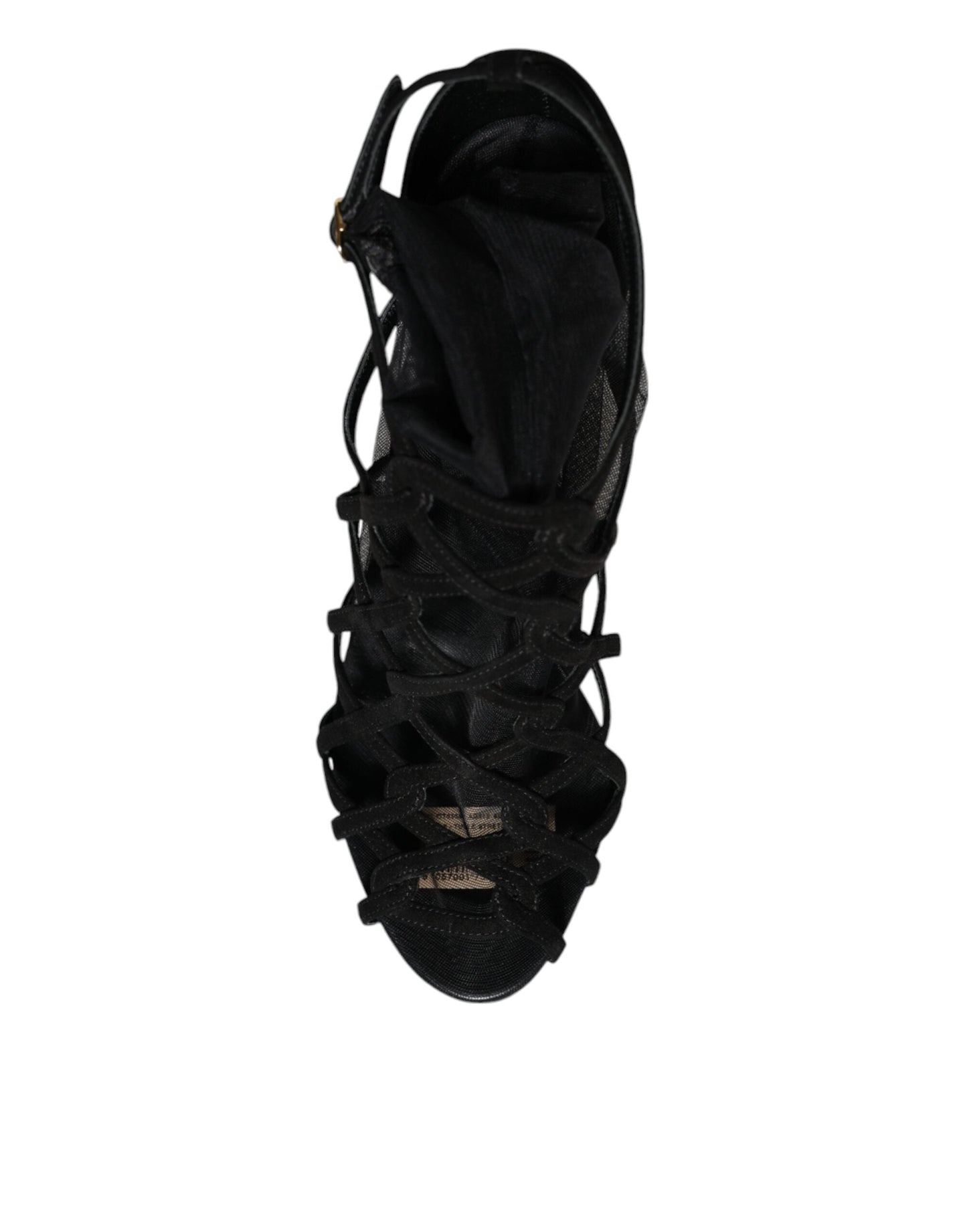 Dolce & Gabbana Black Tulle Stretch Heels Sandals Women's Shoes