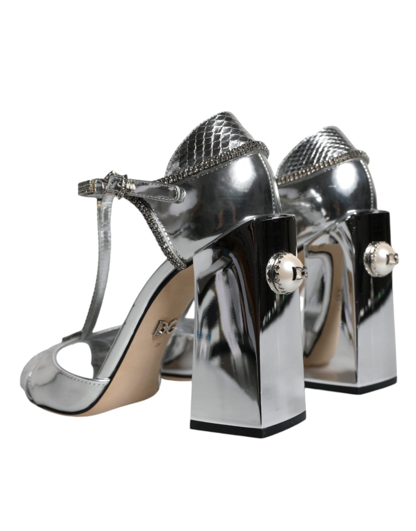 Dolce & Gabbana Silver Leather T-strap Heels Sandals Women's Shoes (Pre-Owned)