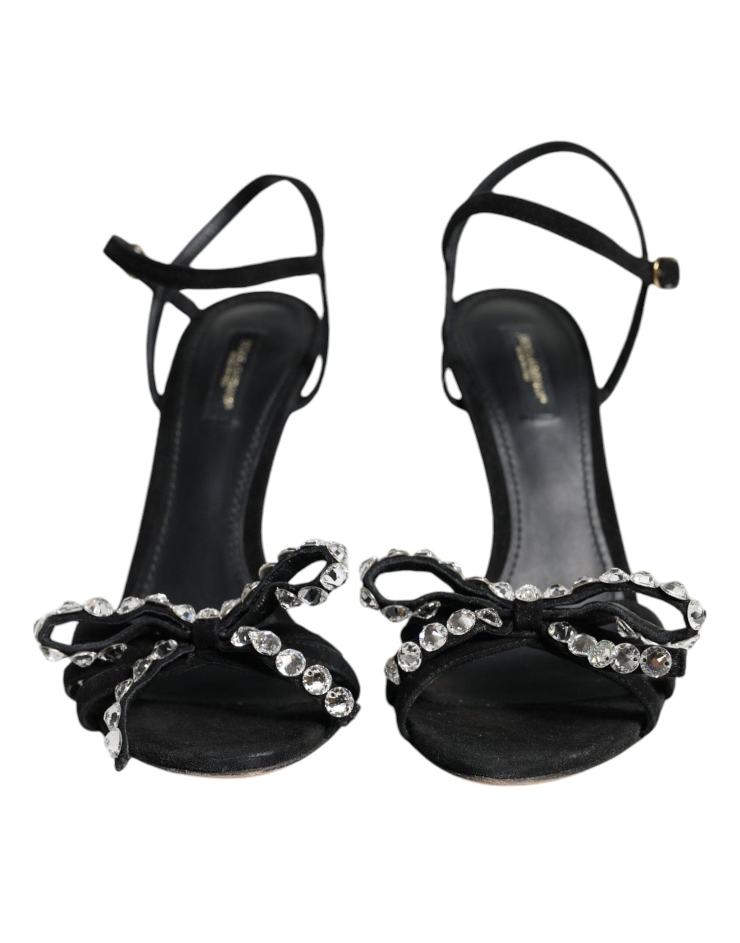 Dolce & Gabbana Black Leather Crystal Bow Heels Sandals Women's Shoes (Pre-Owned)