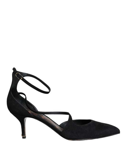 Dolce & Gabbana Black Suede Ankle Strap Heels Pumps Women's Shoes (Pre-Owned)