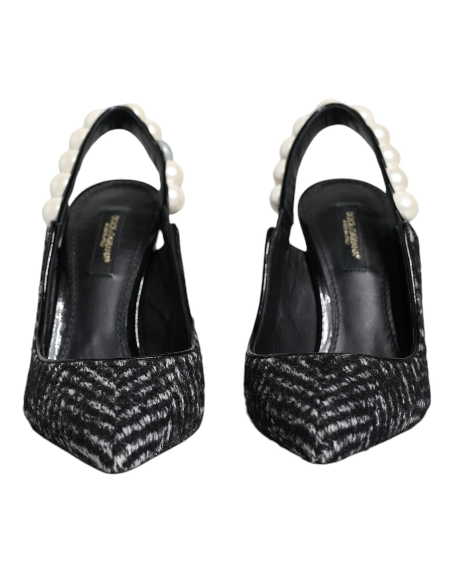 Dolce & Gabbana White Black Chevron Faux Pearl Slingback Women's Shoes (Pre-Owned)