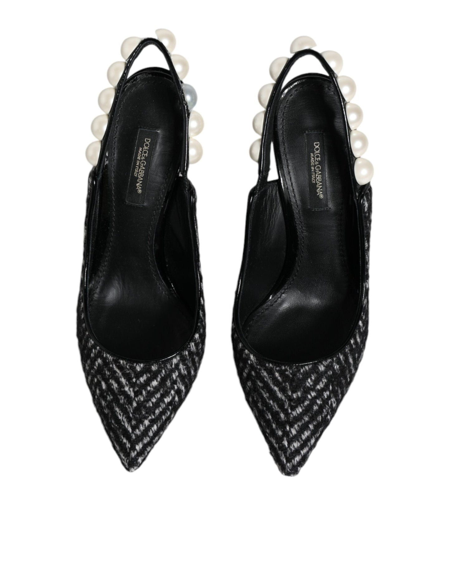 Dolce & Gabbana White Black Chevron Faux Pearl Slingback Women's Shoes (Pre-Owned)