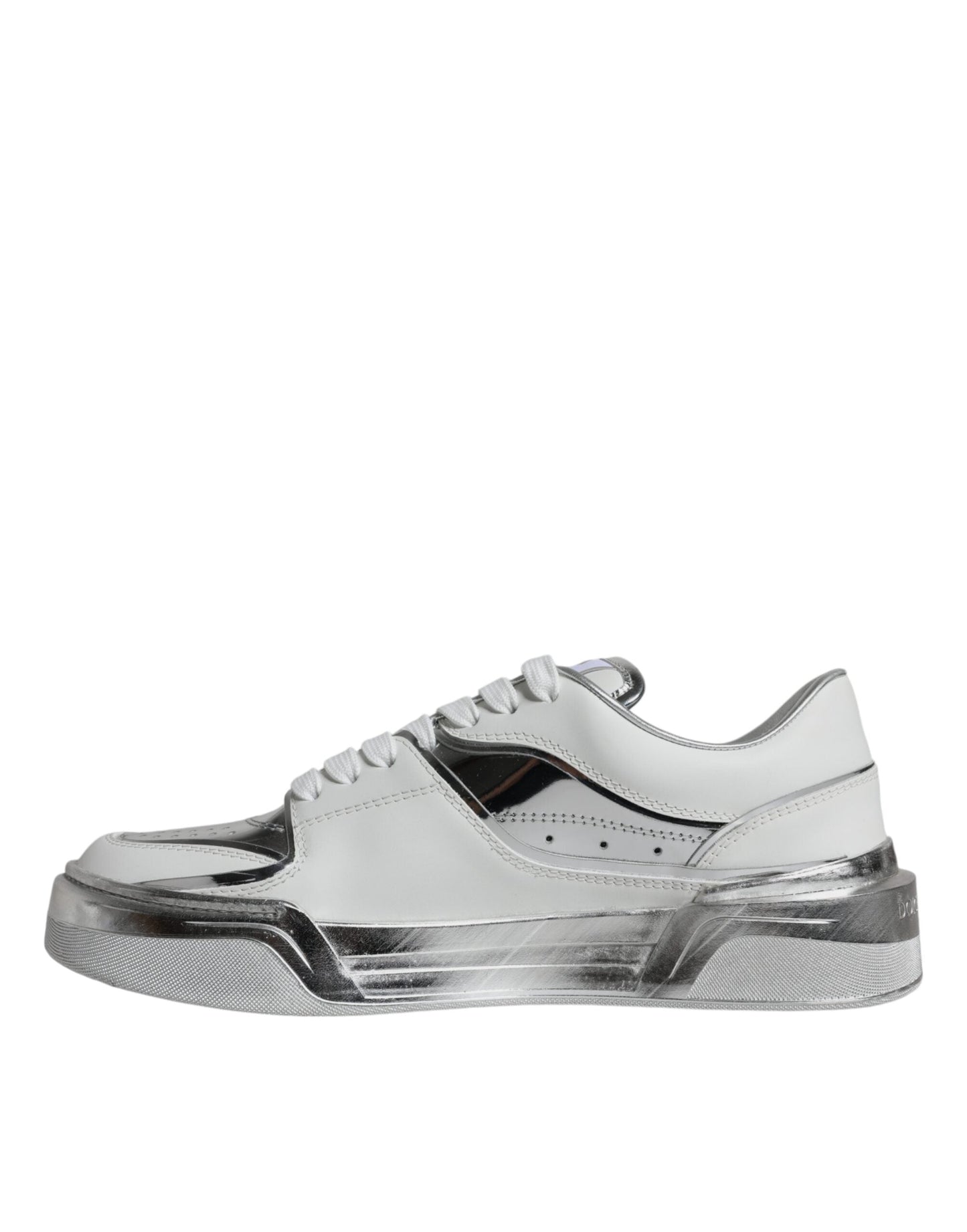 Dolce & Gabbana White Silver Leather Low Top Sneakers Women's Shoes