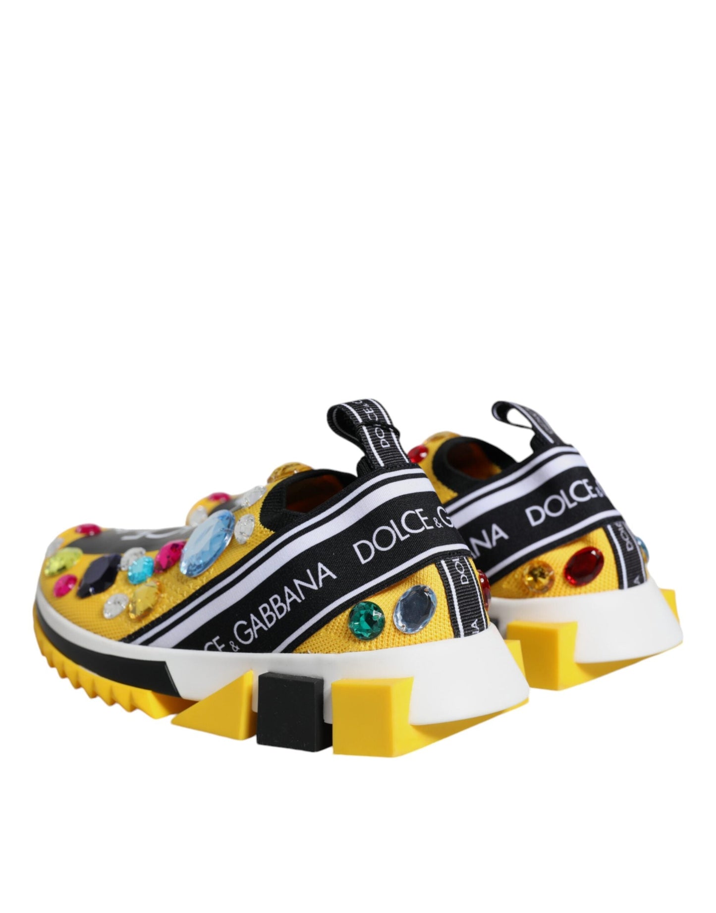 Dolce & Gabbana Yellow Sorrento Crystals Low Top Sneakers Women's Shoes