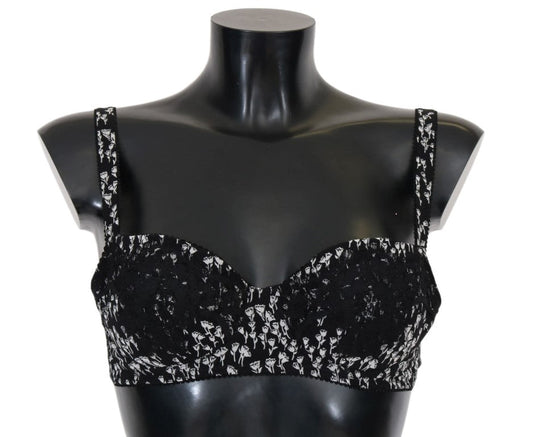 Dolce & Gabbana Black Silk White Lace Stretch Underwear Women's Bra