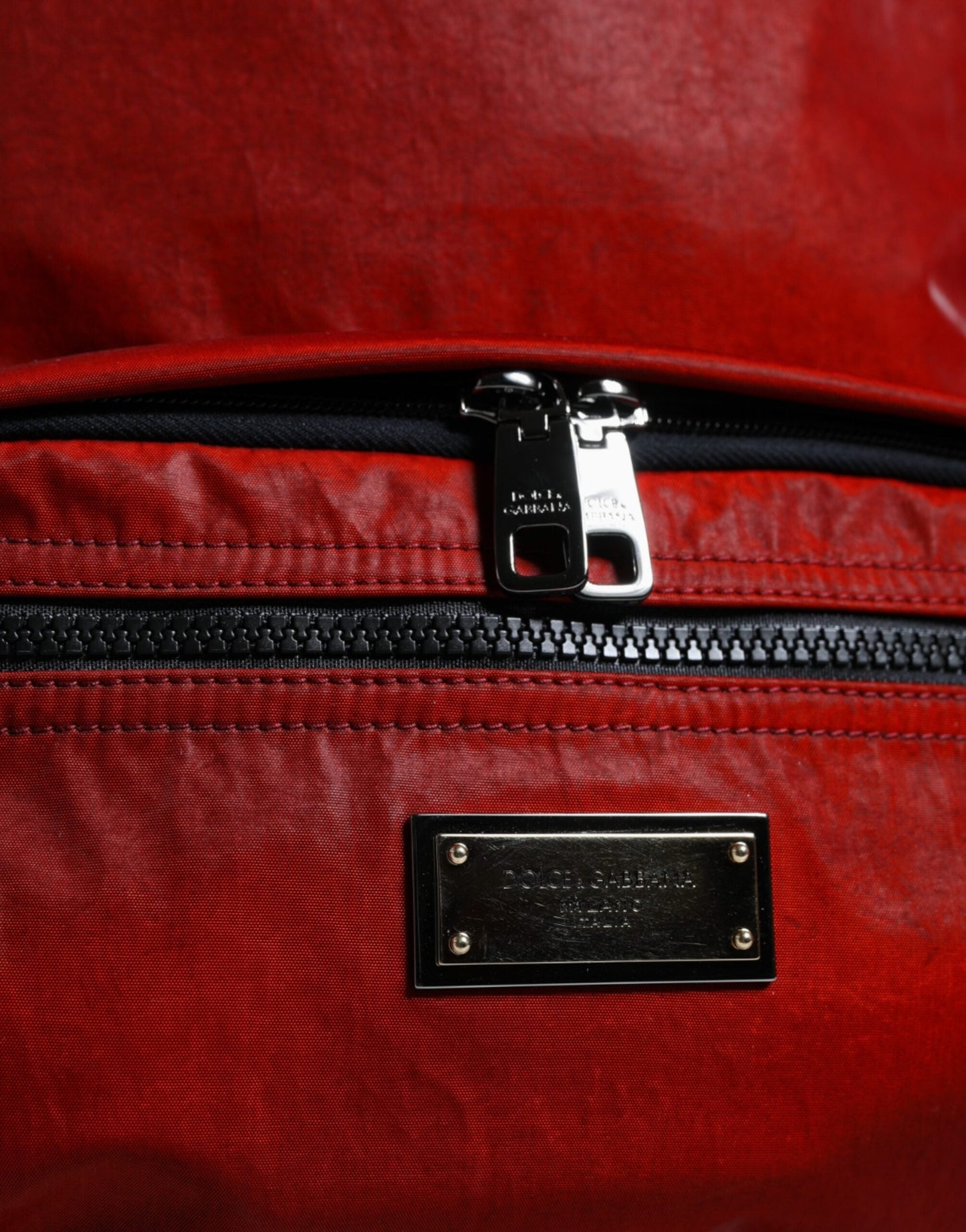 Dolce & Gabbana Red Patent Leather Logo Plaque Backpack Men's Bag