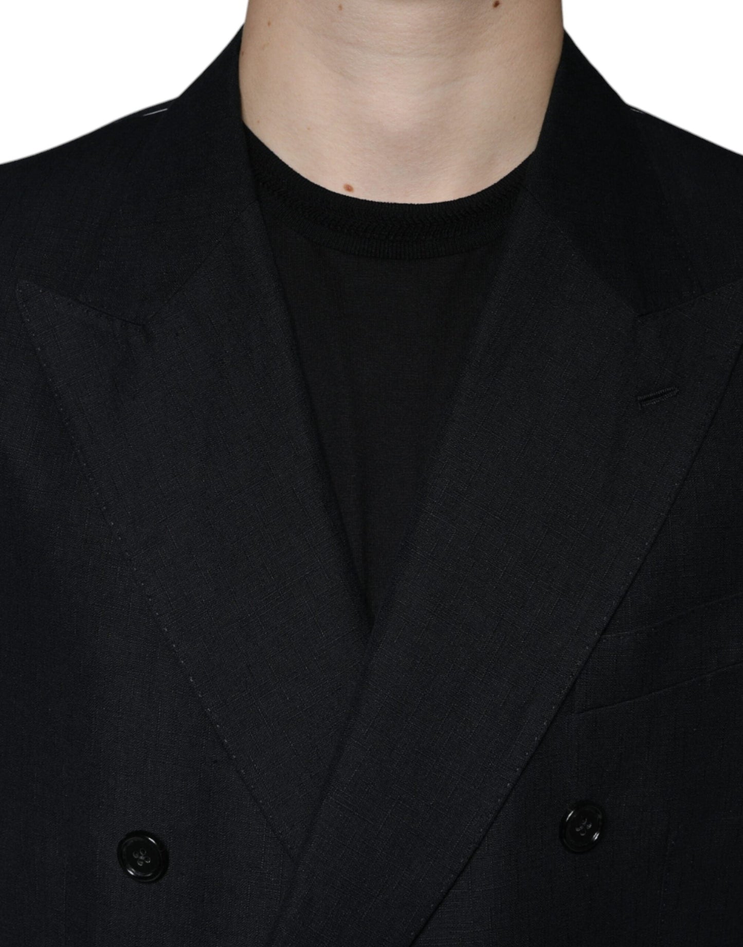 Dolce & Gabbana Black Linen Double Breasted Dress Men's Blazer