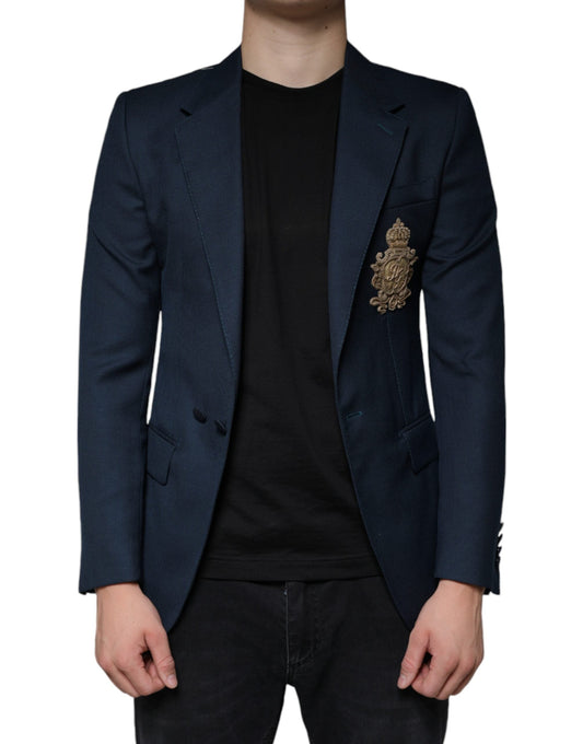 Dolce & Gabbana Blue Wool Logo Single Breasted Coat Men's Blazer (Pre-Owned)