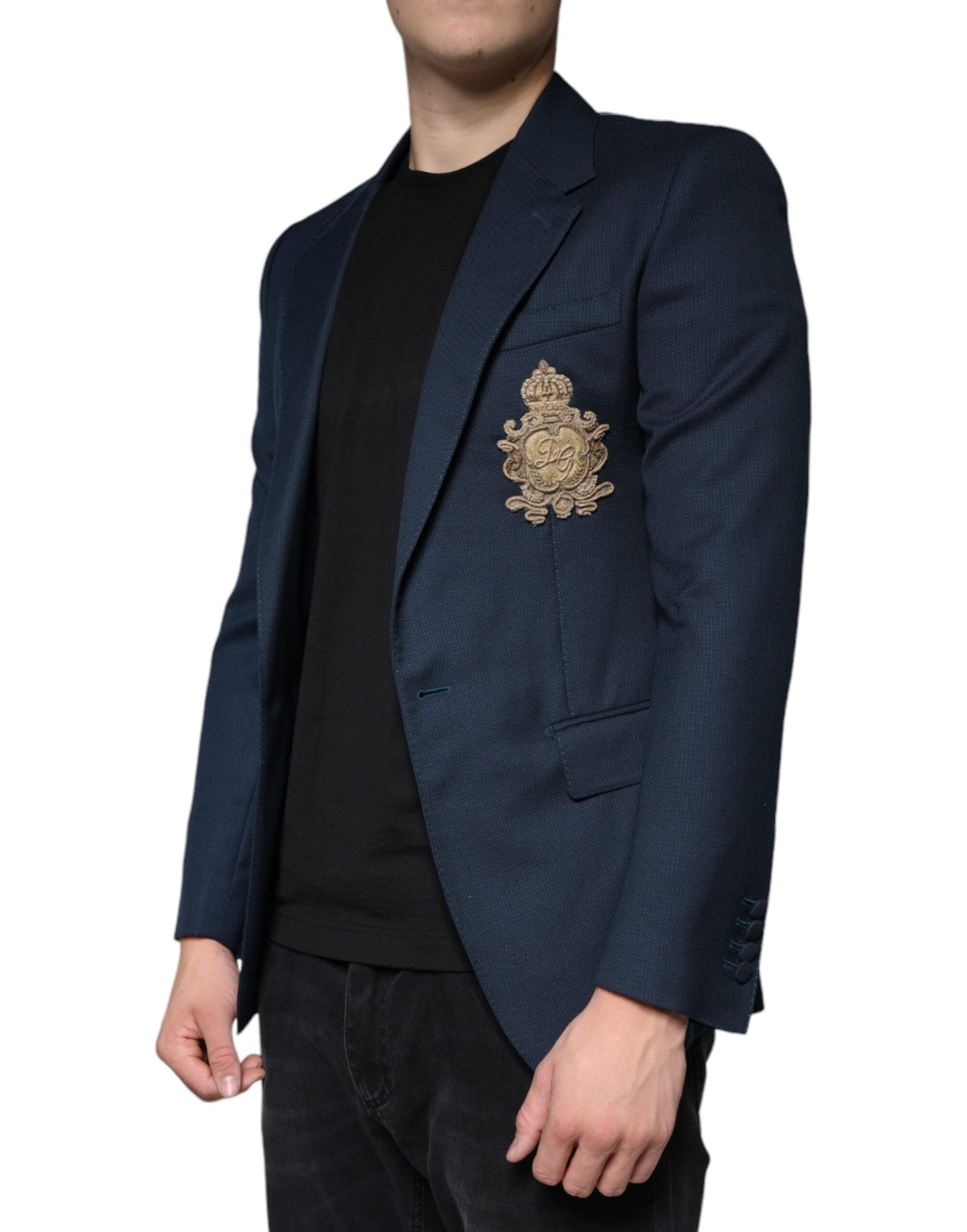 Dolce & Gabbana Blue Wool Logo Single Breasted Coat Men's Blazer (Pre-Owned)