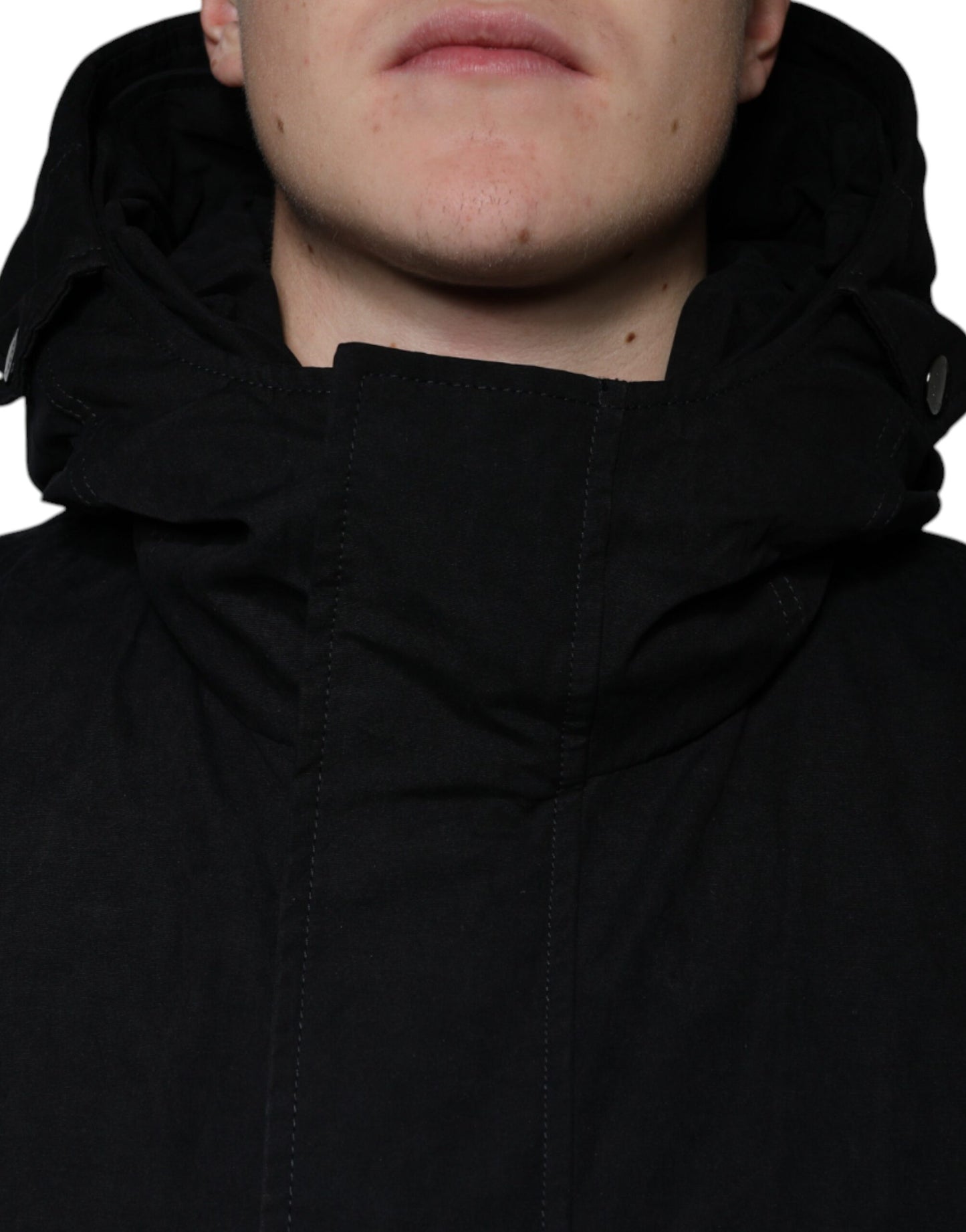 Dolce & Gabbana Black Hooded Parka Cotton Trench Coat Men's Jacket