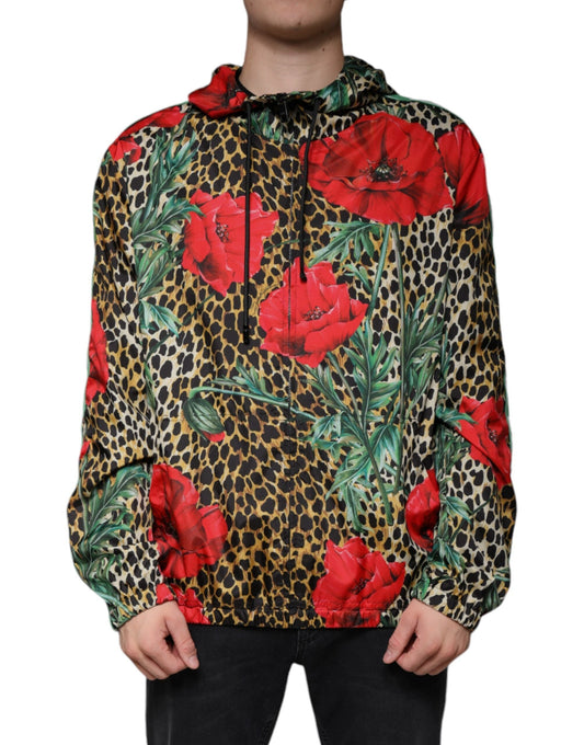 Dolce & Gabbana Multicolor Leopard Floral Hooded Men's Jacket (Pre-Owned)
