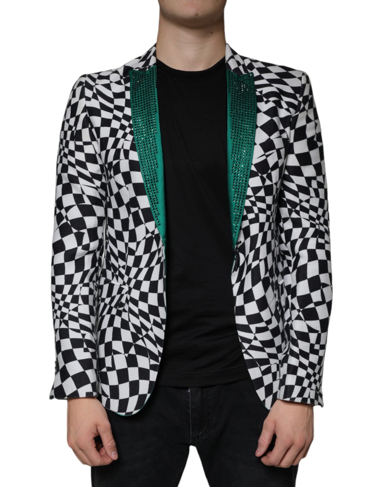 John Richmond Black White Checkered Crystal Single Breasted Men's Blazer (Pre-Owned)