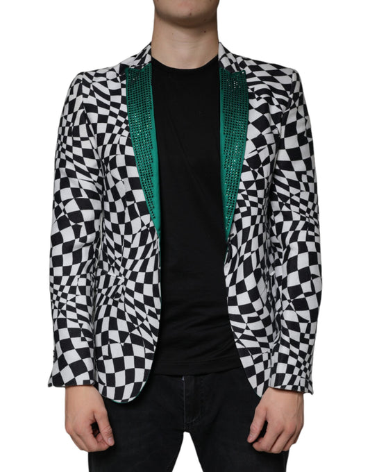 John Richmond Black White Checkered Crystal Single Breasted Men's Blazer (Pre-Owned)