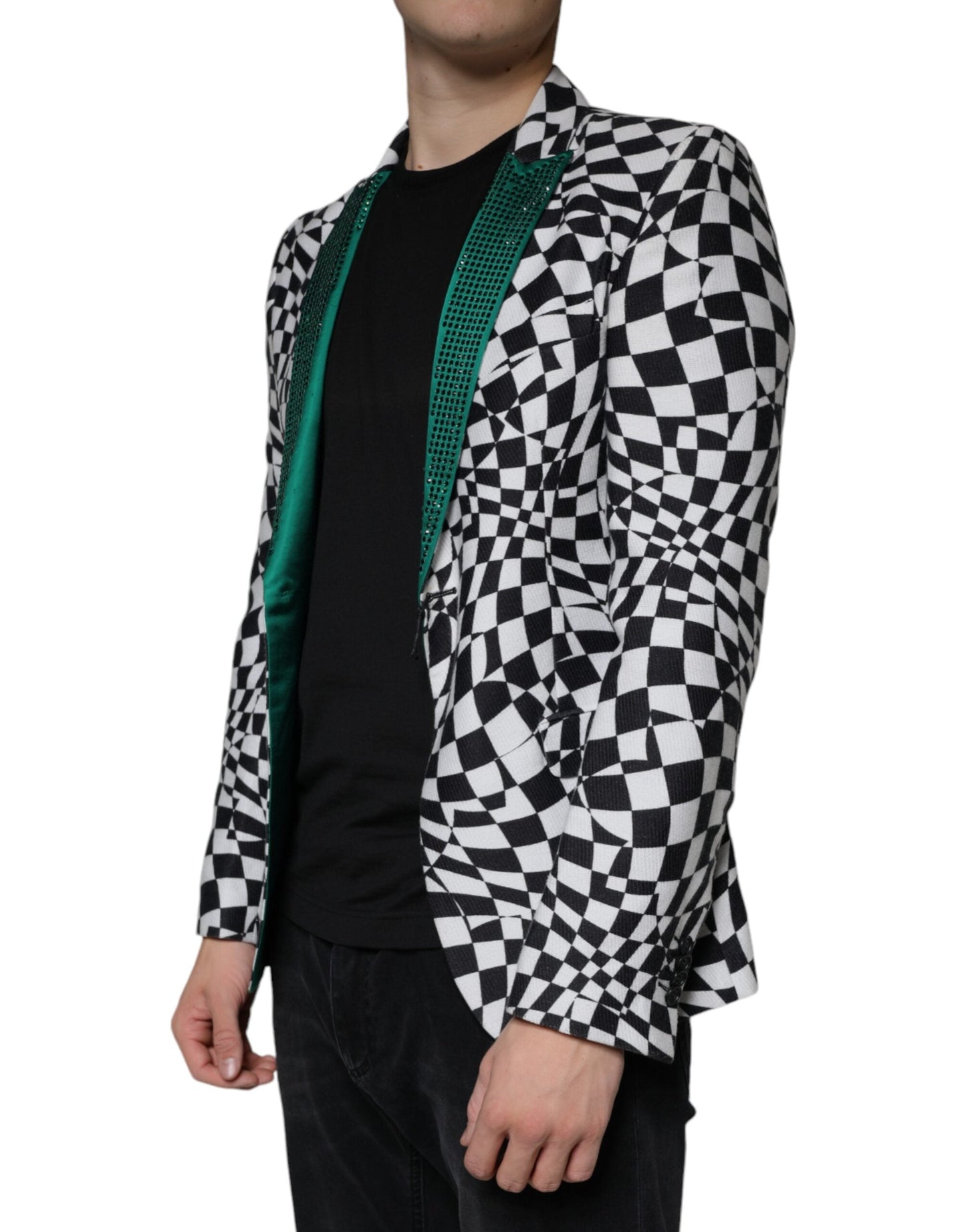John Richmond Black White Checkered Crystal Single Breasted Men's Blazer (Pre-Owned)