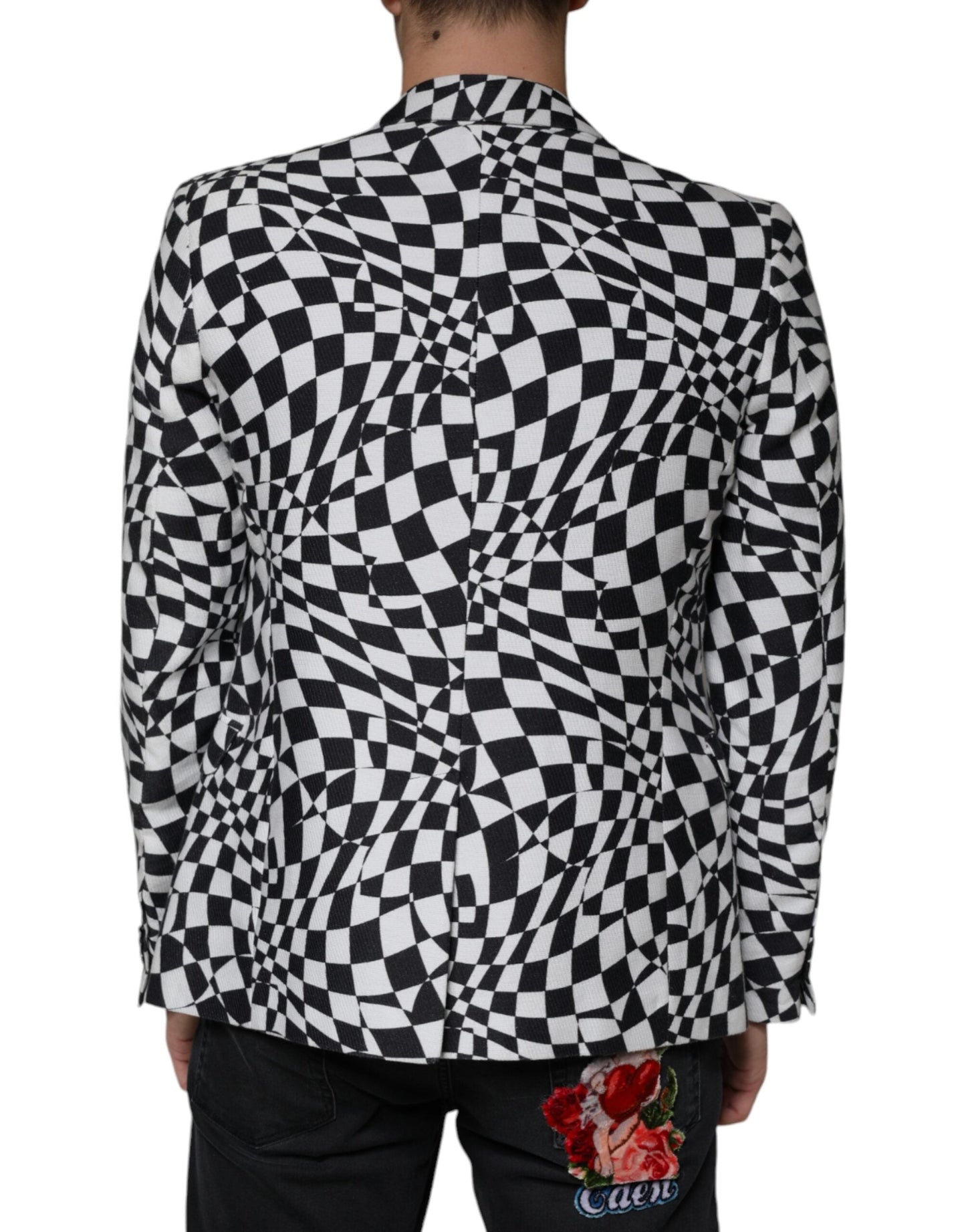 John Richmond Black White Checkered Crystal Single Breasted Men's Blazer (Pre-Owned)