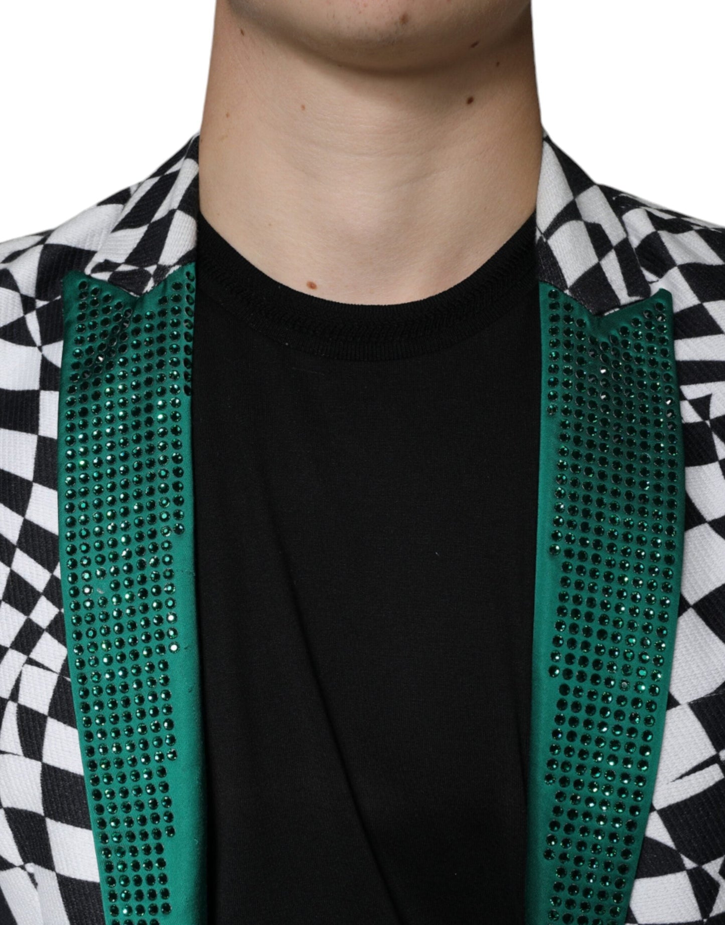 John Richmond Black White Checkered Crystal Single Breasted Men's Blazer (Pre-Owned)