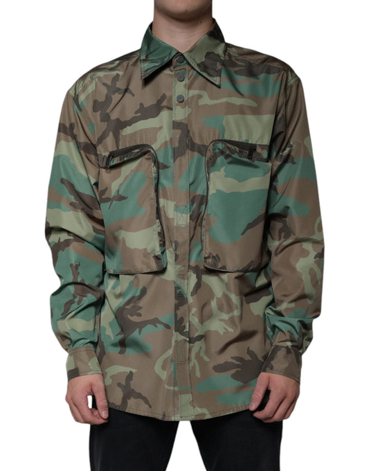 Dolce & Gabbana Multicolor Camouflage Button Down Men's Shirt