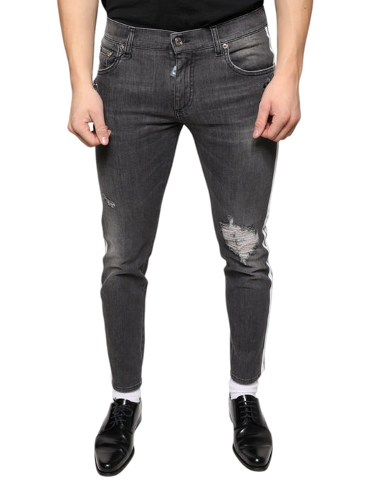 Dolce & Gabbana Black Tattered Cotton Skinny Men Denim Men's Jeans (Pre-Owned)