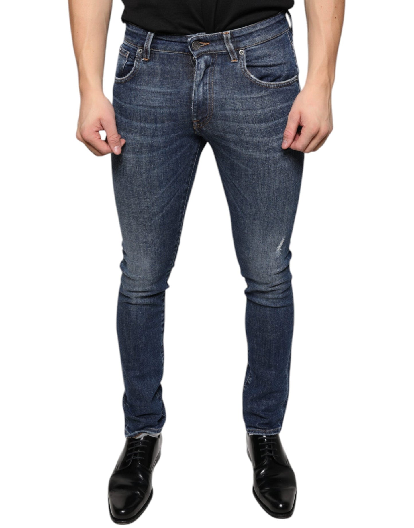 Dolce & Gabbana Dark Blue Washed Cotton Skinny Denim Men's Jeans